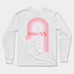 Groovy Retro Hippie Pink Rainbow Long Sleeve T-Shirt